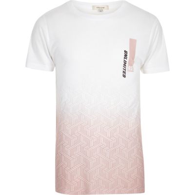 White faded pink print T-shirt